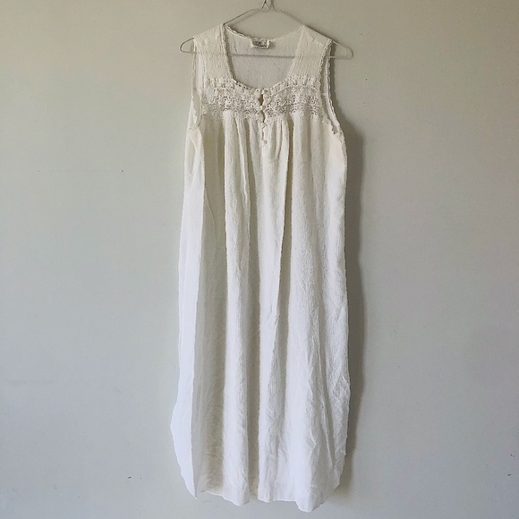 Vintage Dresses & Skirts - Vintage Cottagecore Prairie Nightgown Crochet Maxi Dress Sz S
